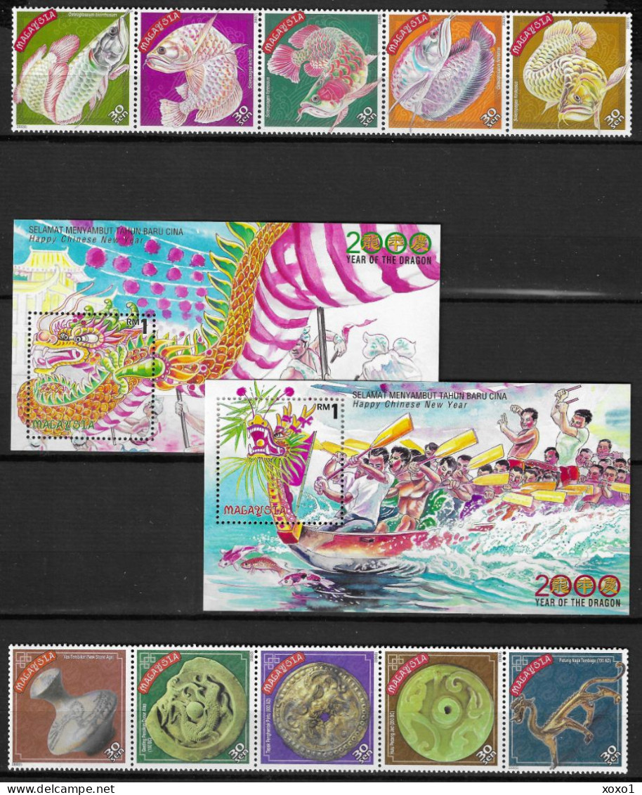 Malaysia 2000 MiNr. 857 - 868 (Block 36-7) Chinese New Year , Historical Dragon Pictures, Fishes 10v +2s\sh MNH** 9.20 € - Fishes
