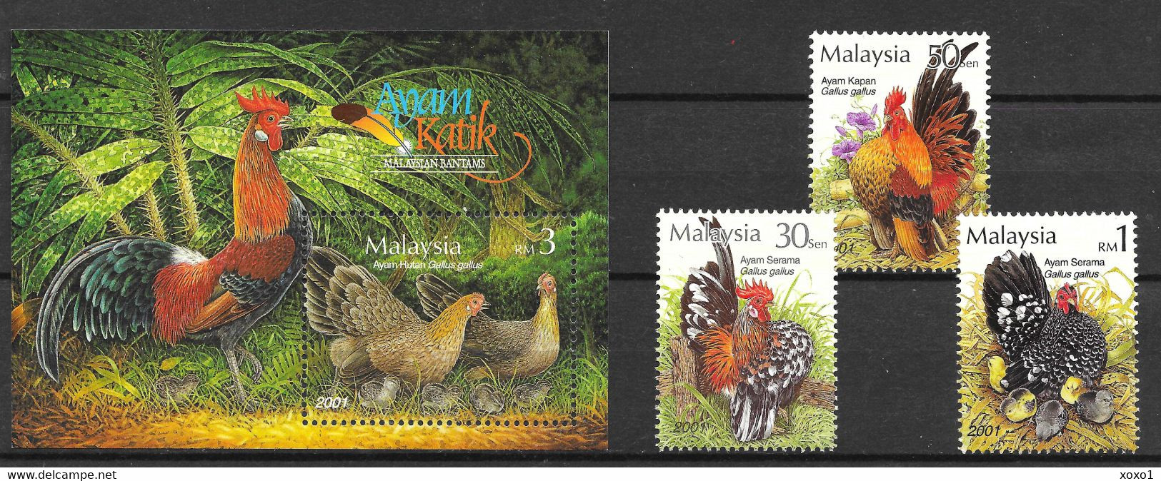 Malaysia 2001 MiNr. 1051 - 1054 (Block 52) Birds Red Junglefowl (Gallus Gallus) 3V + 1  MNH** 7,90 € - Tauben & Flughühner