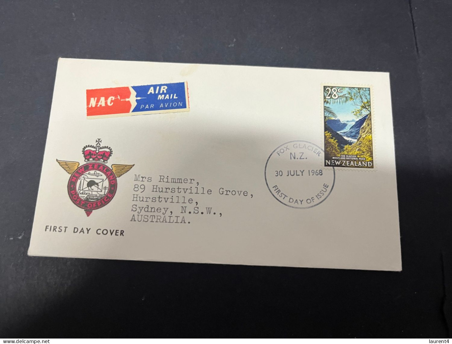 27-4-2024 (3 Z 14) FDC - New Zealand - Posted To Australia 1968 - Fox Glacier (with Special P/m) - FDC