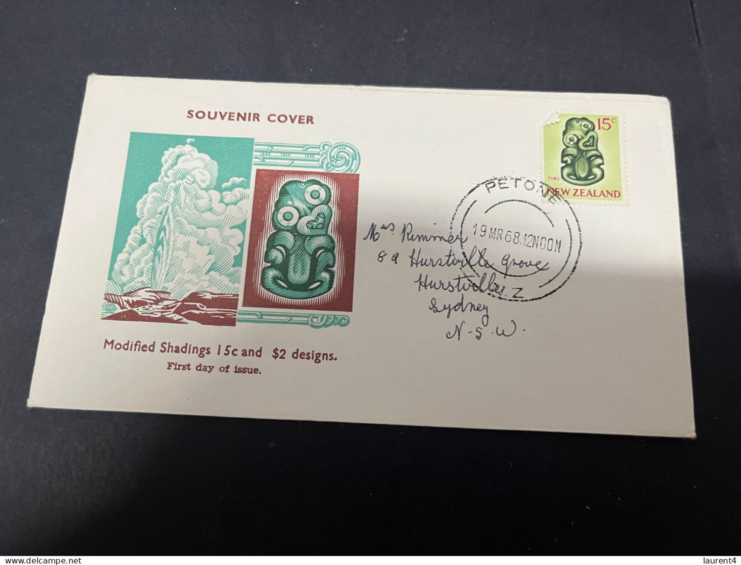 27-4-2024 (3 Z 14) FDC - New Zealand - Posted To Australia 1968 - Modified Shedings (15 C "folded" Stamp) - FDC