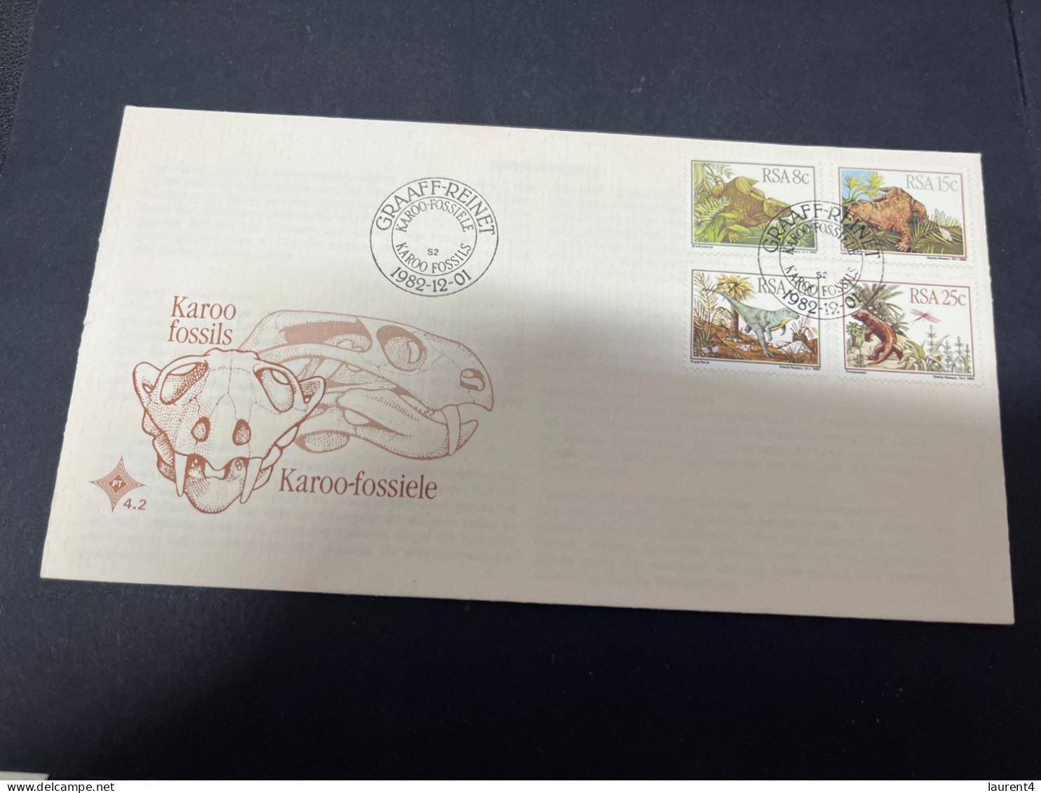 27-4-2024 (3 Z 14) FDC - South Africa (RSA) 1982 (dinosaurs) (including Insert) - FDC