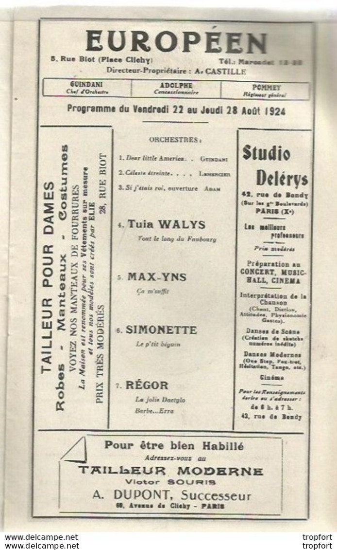 BB / Vintage / Old French Program Theater 1924 // Programme Théâtre EUROPEEN // LEO Ventriloque - Programmi