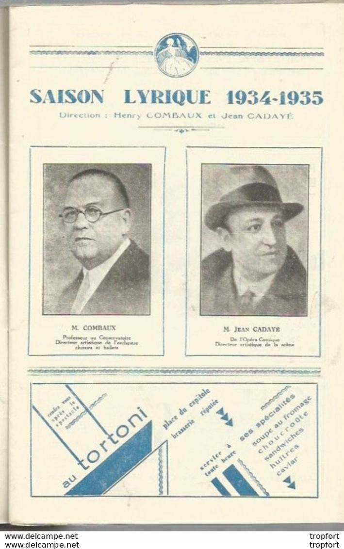 XJ // Vintage // Old French Theater Program 1934 / Programme Théâtre CAPITOLE TOULOUSE Couchette N 3 DOR - Programme