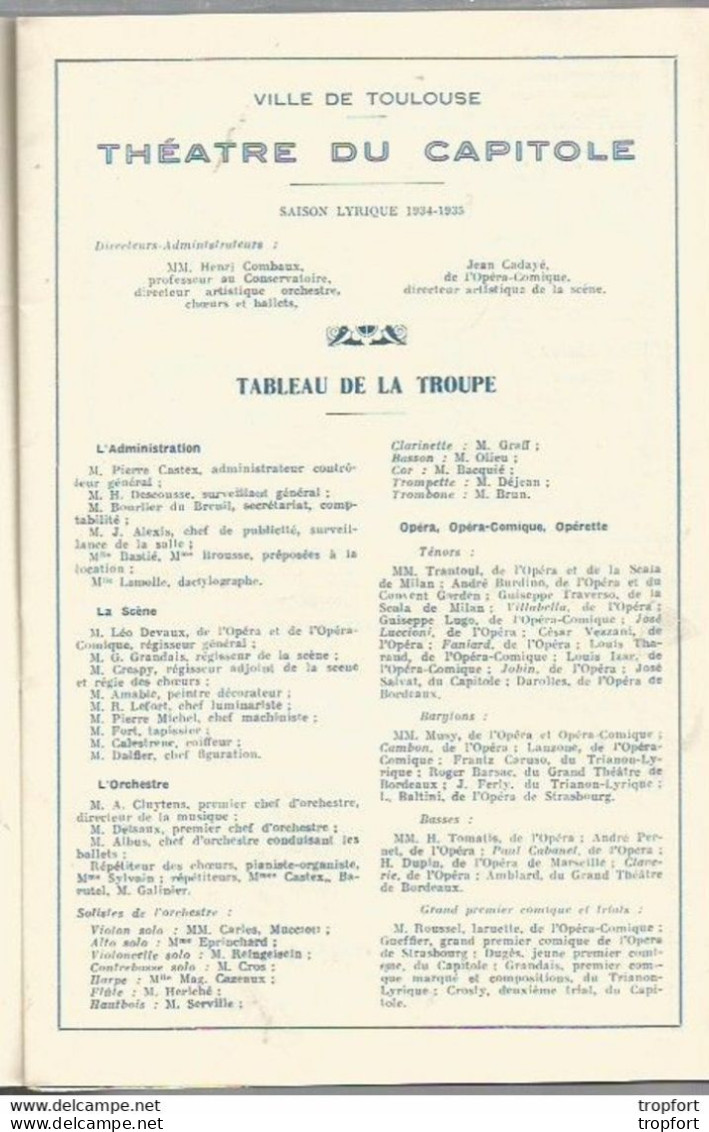 XJ // Vintage // Old French Theater Program 1934 / Programme Théâtre CAPITOLE TOULOUSE Couchette N 3 DOR - Programmi