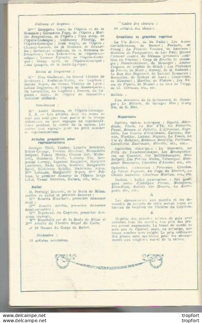 XJ // Vintage // Old French Theater Program 1934 / Programme Théâtre CAPITOLE TOULOUSE Couchette N 3 DOR - Programs