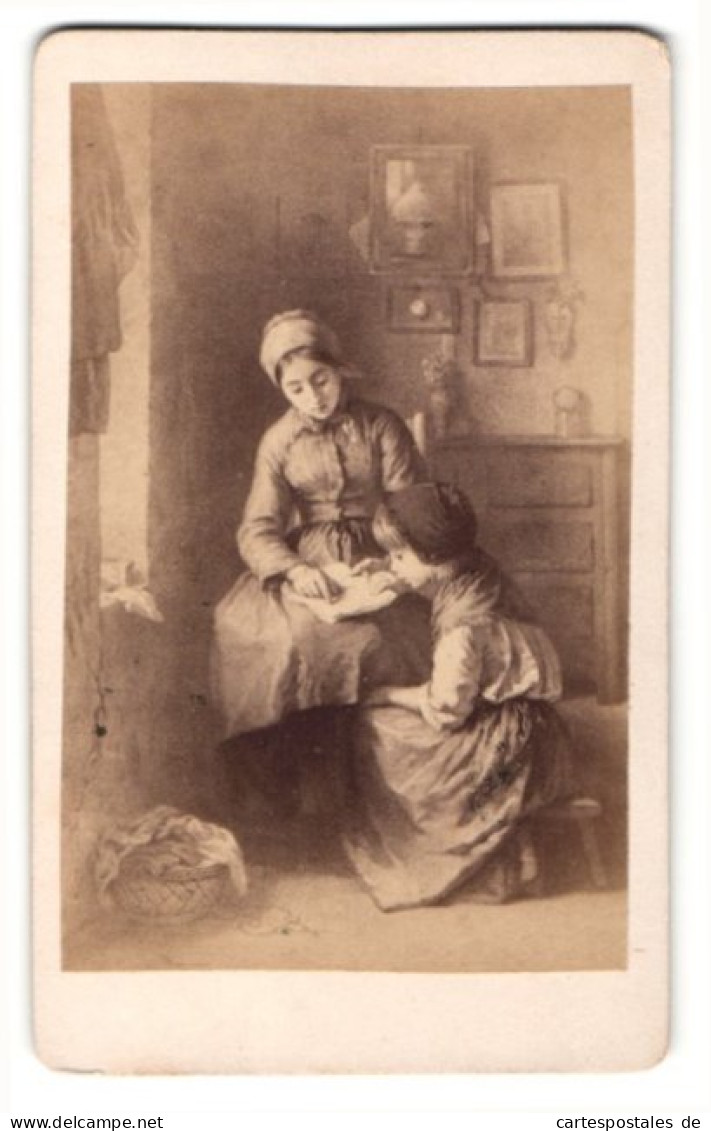 Fotografie E. Frere, Nr. 324, Der Unterricht, Mutter Unterrichtet Tochter  - Other & Unclassified