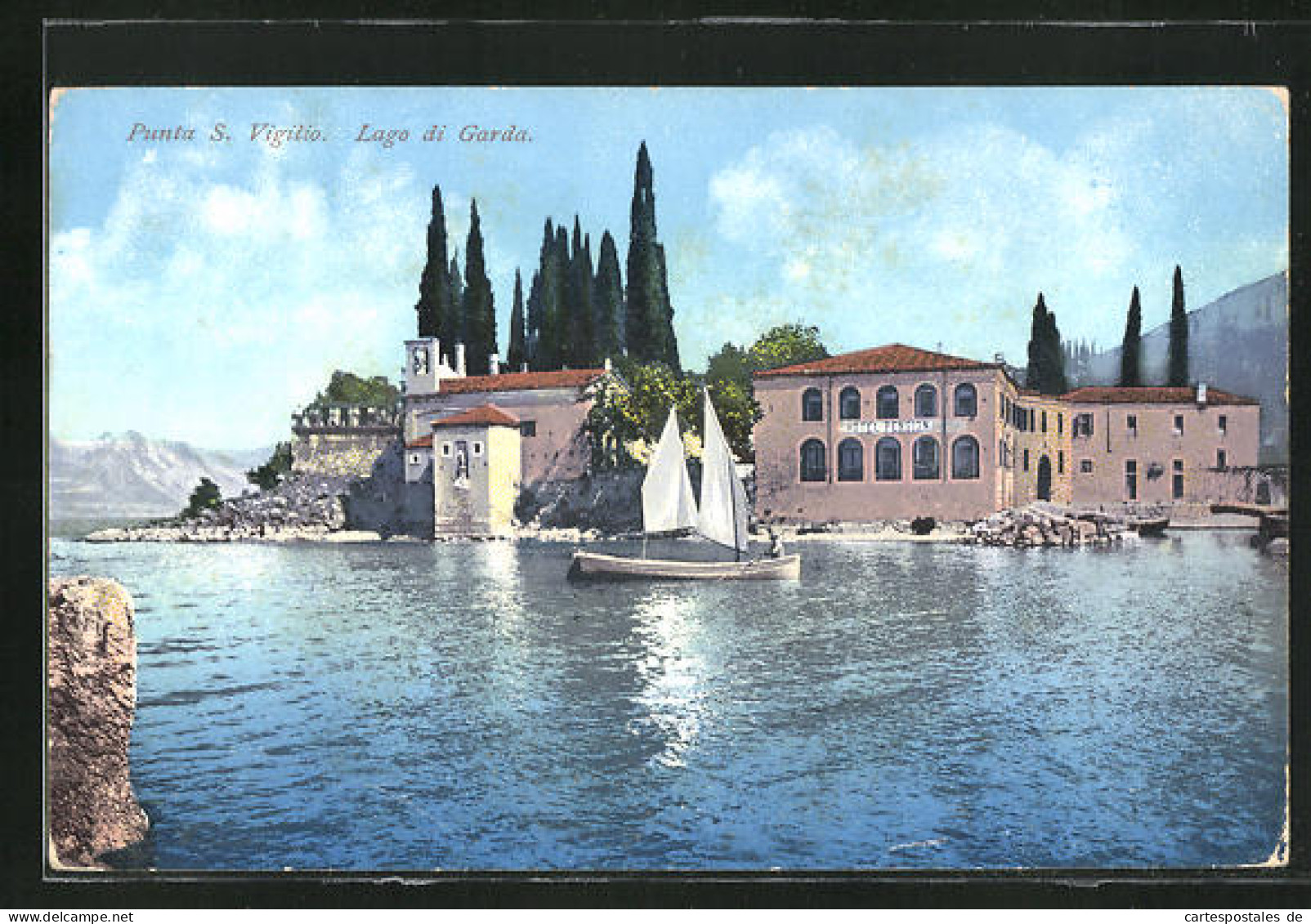 Cartolina Punta S. Vigilio, Largo Di Garda, Blick Zum Hotel  - Autres & Non Classés