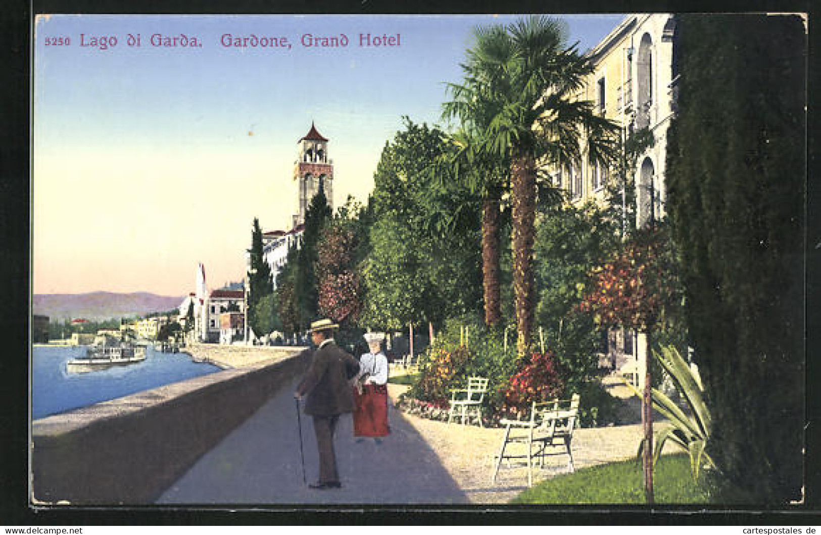 Cartolina Gardone, Grand Hotel Mit Uferpromenade  - Sonstige & Ohne Zuordnung