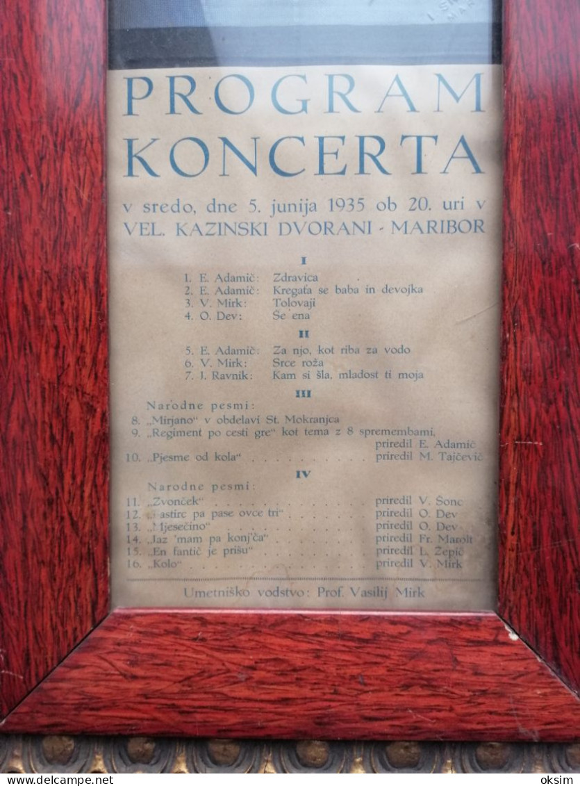 SEPTET BRATOV ŽIVKO, MARIBOR, PROGRAM KONCERTA, 1935, Velikost Okvirja 21x36.5 Cm, NI RAZGLEDNICA!!! - Slowenien