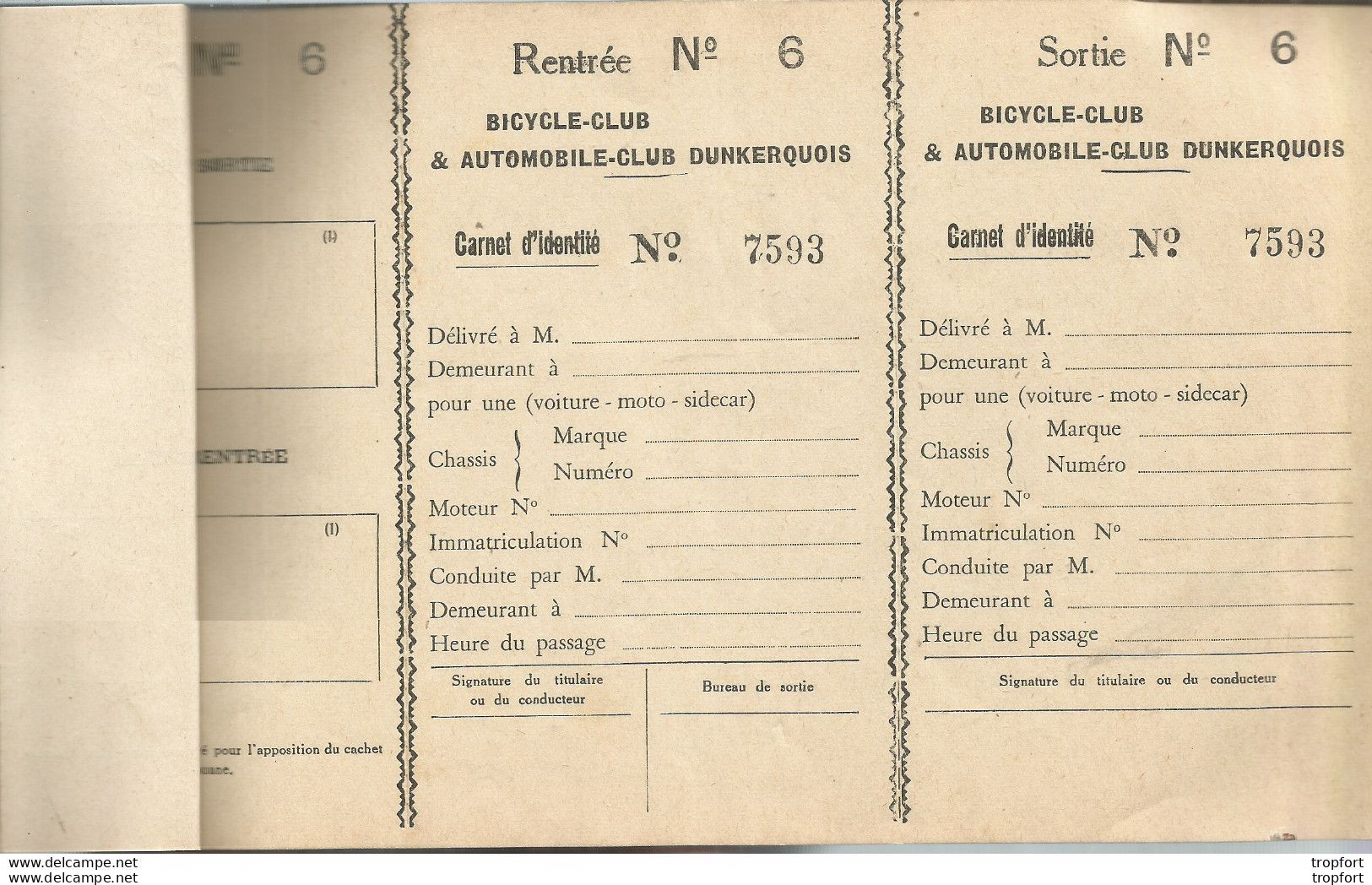 XH / Rare LIVRET AUTOMOBILE-CLUB DUNKERQUE Bicycle Club CARNET IDENTITE DOUANE 1936 GHYVELDE - Historische Dokumente