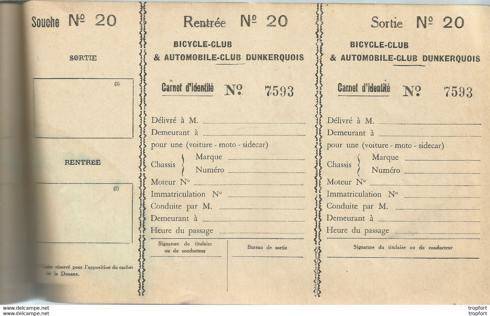 XH / Rare LIVRET AUTOMOBILE-CLUB DUNKERQUE Bicycle Club CARNET IDENTITE DOUANE 1936 GHYVELDE - Historical Documents