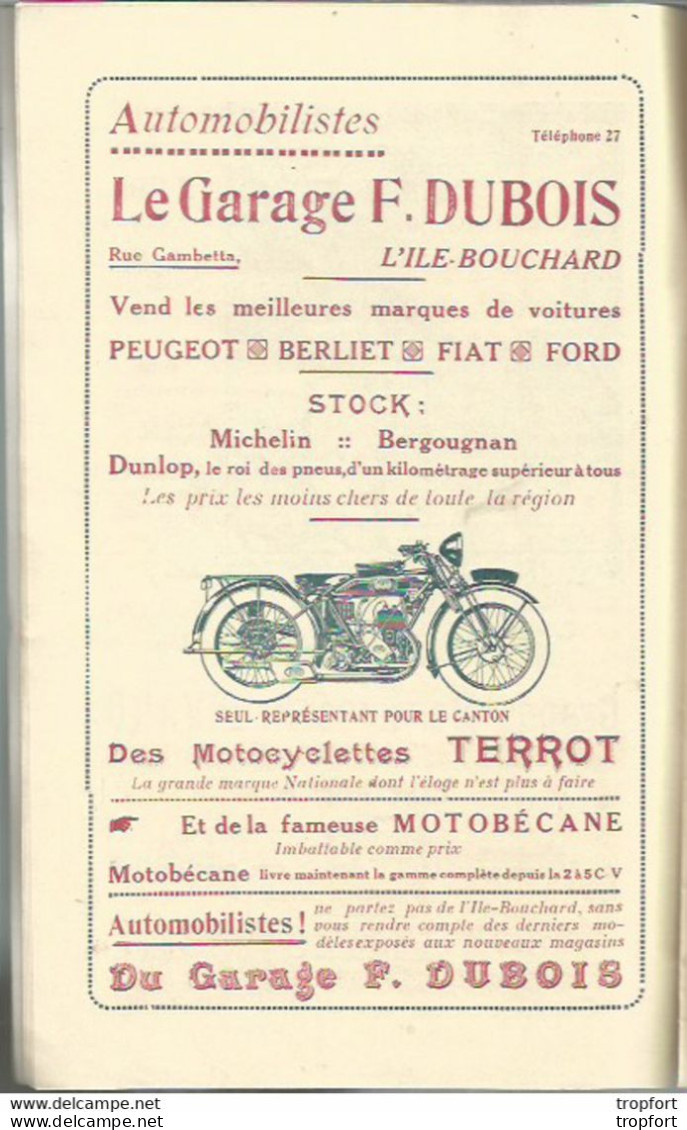 JX / Rare LIVRET L'ILE-BOUCHARD 1928 Comice AGRICOLE FETES Publicités MICHELIN Motocyclette CHEVAUX - Historical Documents