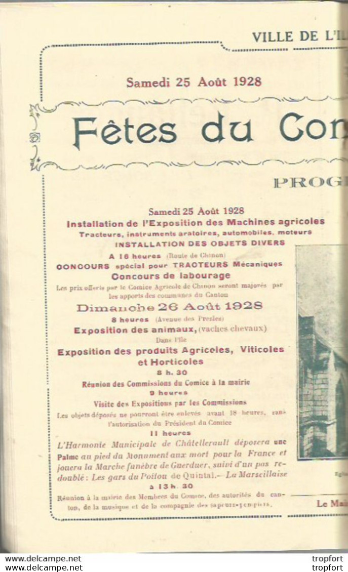 JX / Rare LIVRET L'ILE-BOUCHARD 1928 Comice AGRICOLE FETES Publicités MICHELIN Motocyclette CHEVAUX - Historical Documents