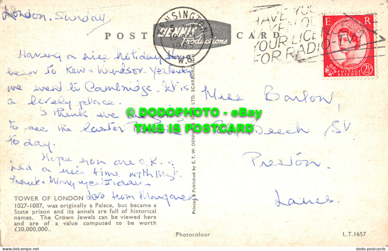 R523530 Tower Of London. E. T. W. Dennis. 1965 - Other & Unclassified