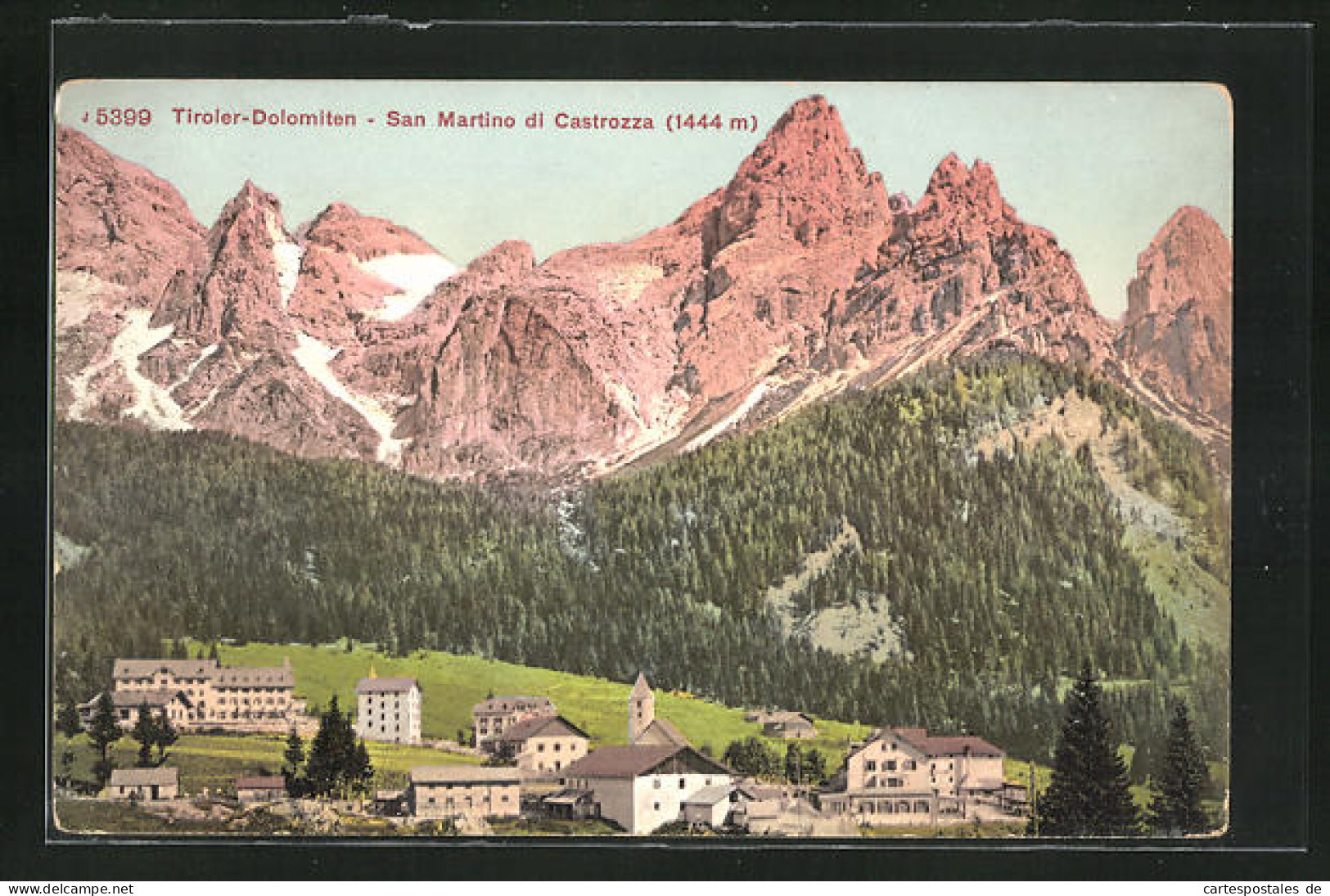 Cartolina San Martino Di Castrozza, Ortspanorama Mit Gebirge  - Autres & Non Classés