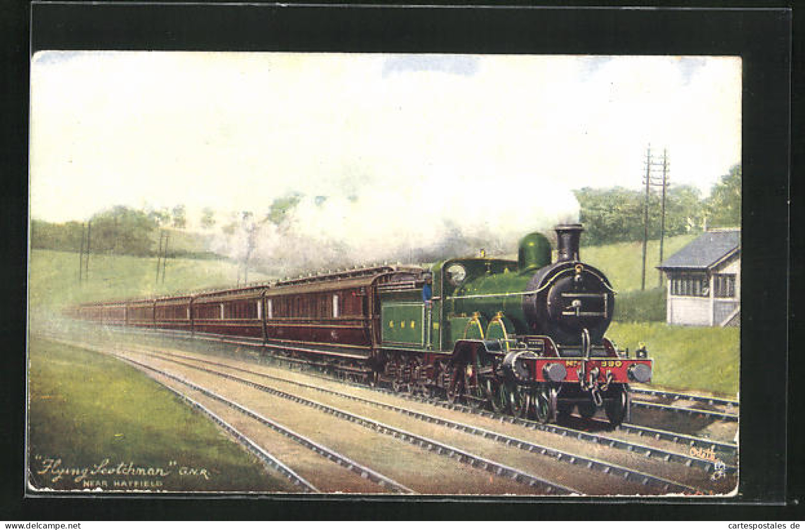 Pc Englische Eisenbahn, G.N.R. Locomotive Flying Dutchman Near Hatfield  - Trains