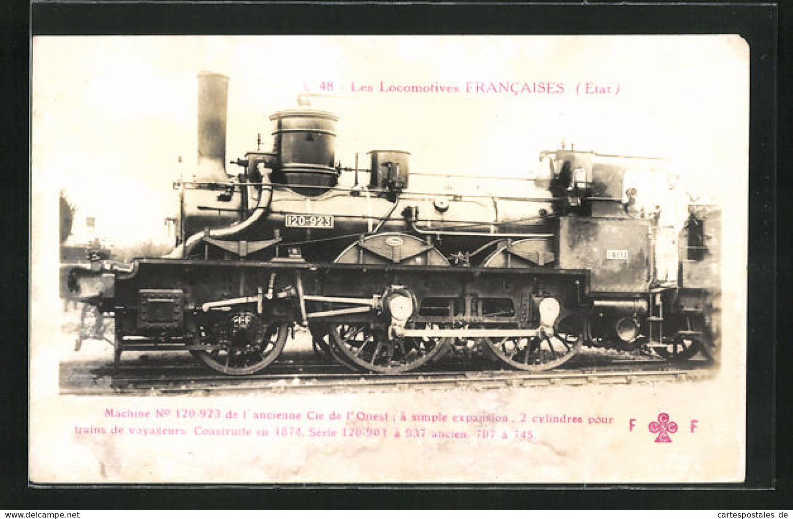 CPA Chemin De Fer, Locomotive Machine No 120-923 De L`ancienne Cie De L`Ouest  - Treinen