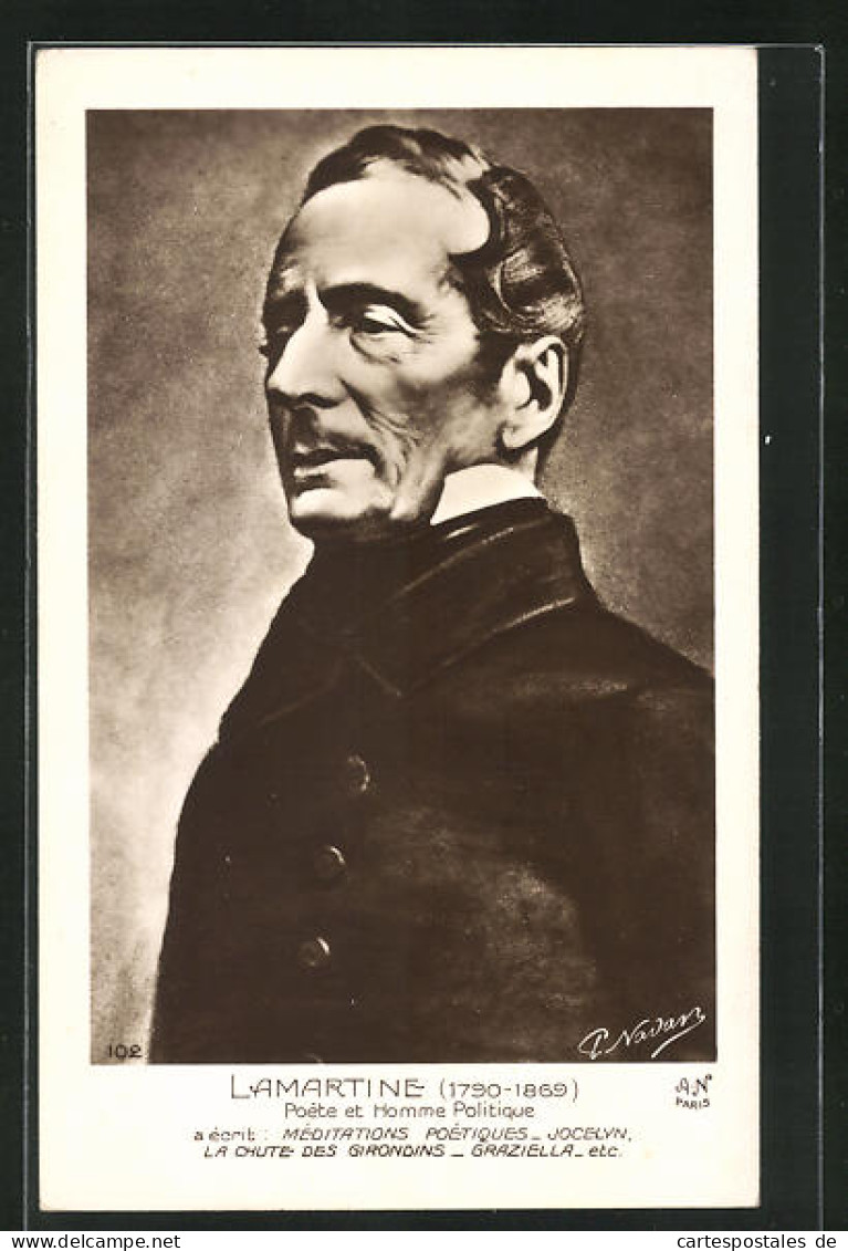 Künstler-AK Porträt Vom Dichter Lamartine (1790-1869)  - Writers