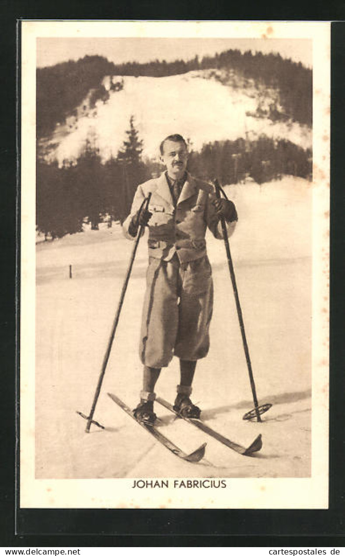 AK Schriftsteller Johan Fabricius Beim Skifahren  - Ecrivains