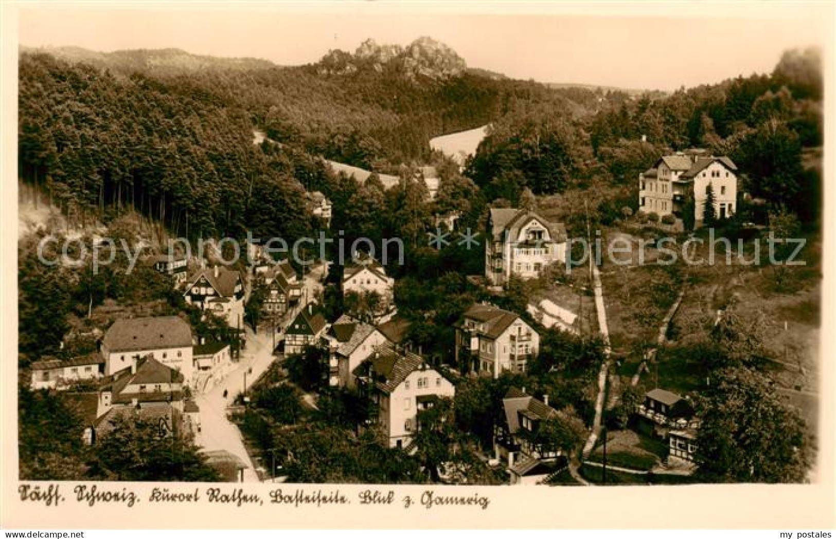 73819637 Rathen Saechsische Schweiz Panorama Basteiseite Blick Zum Gamrig-Massiv - Rathen