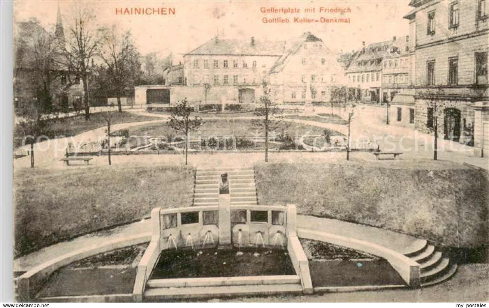 73819532 Hainichen Sachsen Gellertplatz Mit Friedrich Gottlieb Keller Denkmal Ha - Altri & Non Classificati