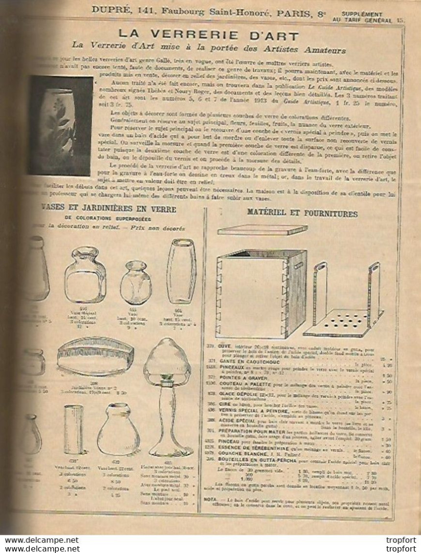 JB / Superbe PUBLICITE Ancienne LIVRET 1914 Sculpture Peinture ART NOUVEAU Décoratif Verrerie D'art Peaux Encre Plume - Advertising