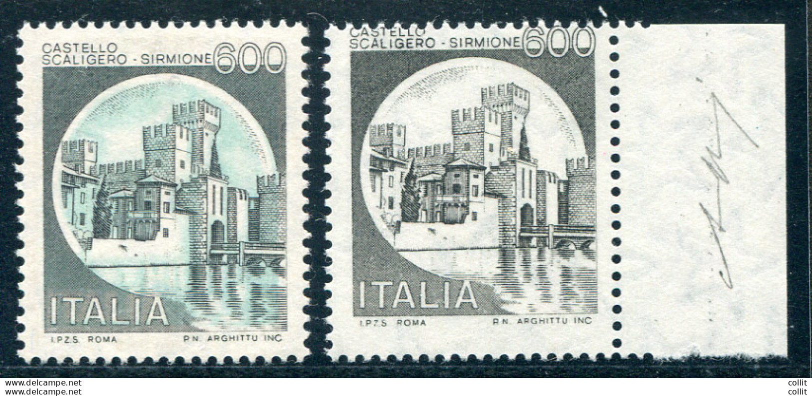 Castelli Lire 600 "Sirmione Nero"  Varietà Bolaffi - Variedades Y Curiosidades