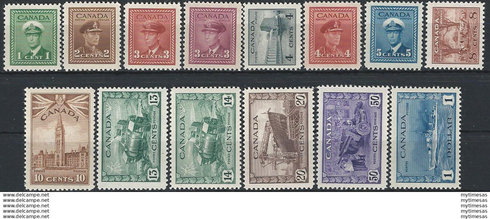 1942-48 Canada War Effort 14v. MNH SG N. 375/88 - Sonstige & Ohne Zuordnung