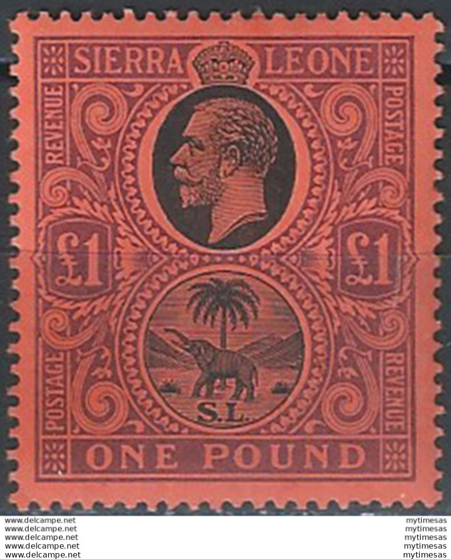 1912-21 Sierra Leone 1£ Black And Purple-red MH SG N. 128 - Otros & Sin Clasificación