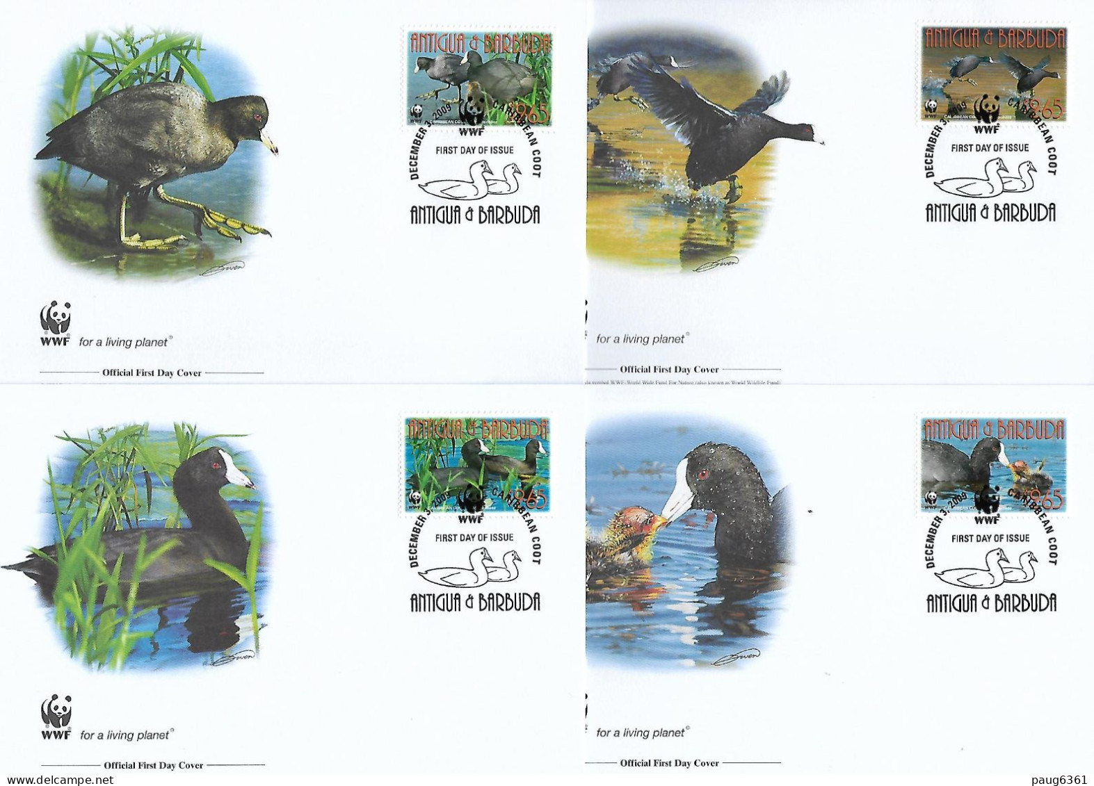 ANTIGUA ET BARBUDA  2009  4 FDC WWF-FOULQUES YVERT N°4002/4005 - FDC