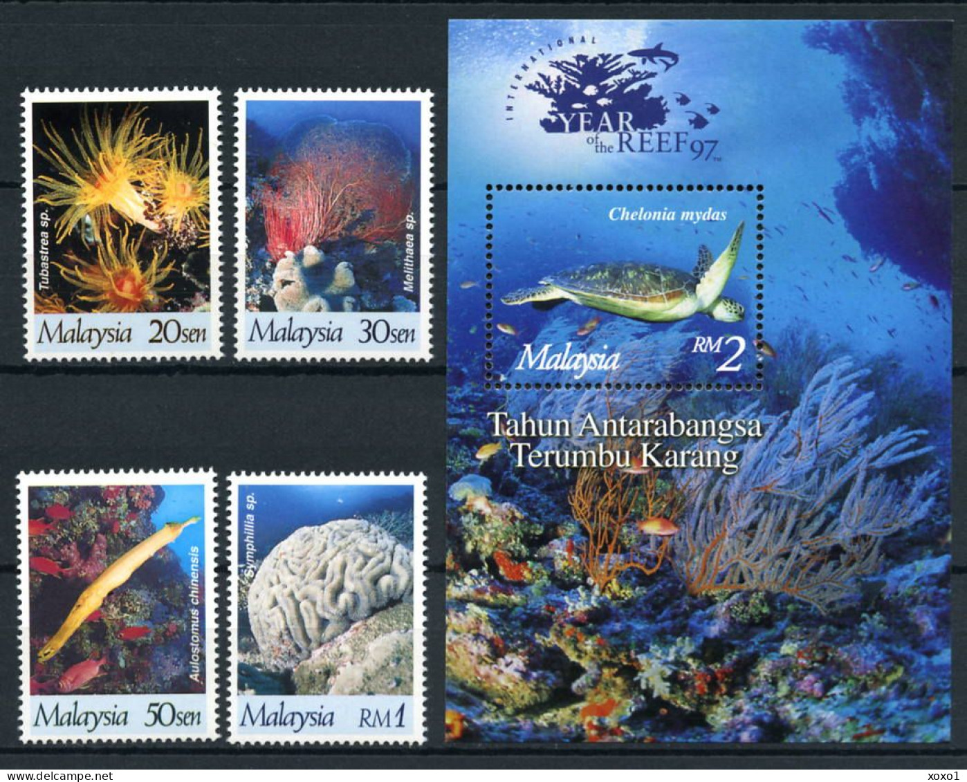 Malaysia 1997 MiNr. 655 - 659 (Block 16) Marine Life Corals Turtles Fishes  4v+s\sh  MNH**   8.00 € - Meereswelt