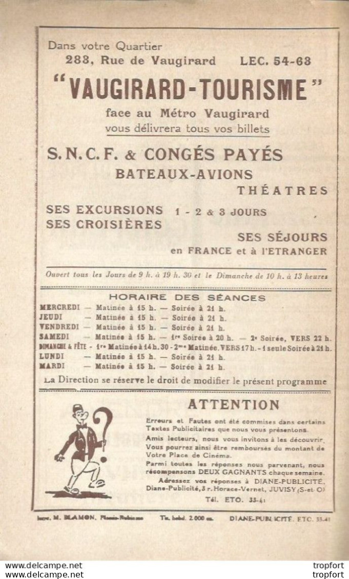 PROGRAMME Cinéma Ancien 1959 GRENELLE GAUMONT CETTE SACREE GAMINE Brigitte BARDOT Bretonnière Bussières FABIAN - Programma's