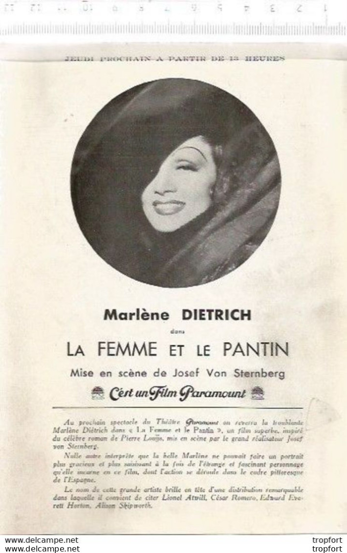 Bk / Vintage / Old french movie program // Programme cinéma // Marlene DIETRICH Le femme et le Pantin 1935