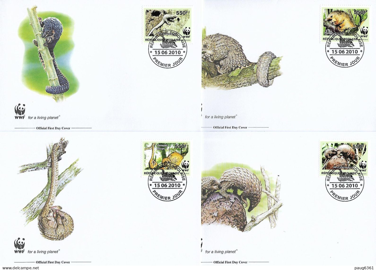 TOGO  2010  4 FDC WWF-PANGOLIN YVERT N°2092/2095 - FDC