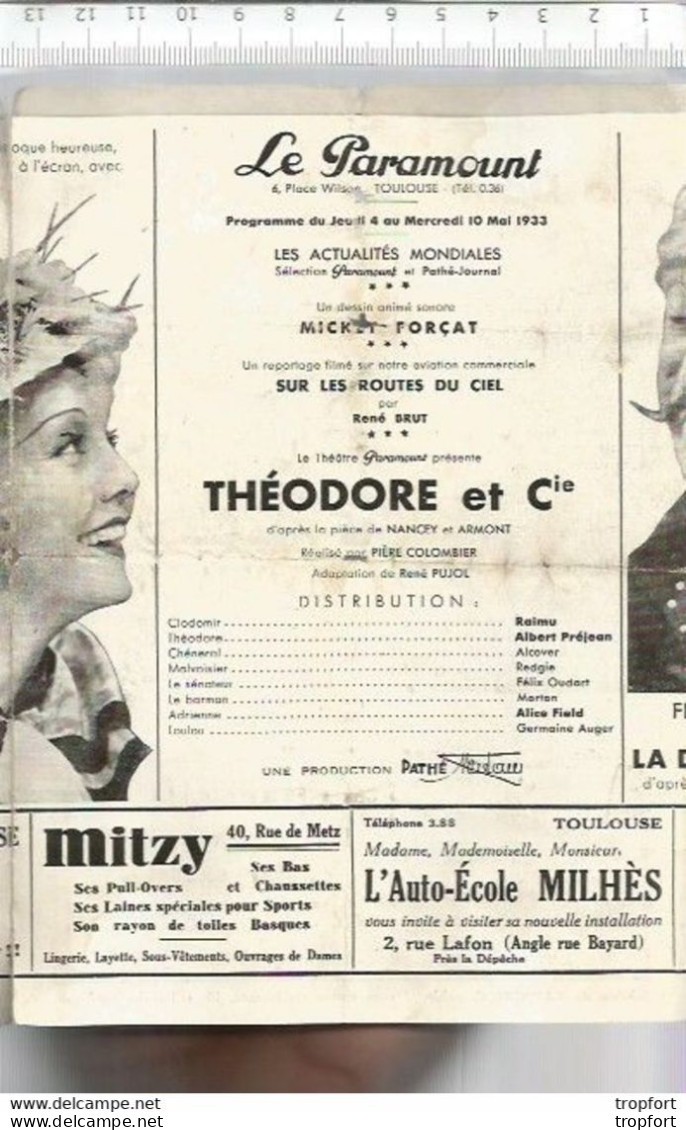 Bk / Vintage / Old French Movie Program // Programme Cinéma // RAIMU 1933 Theodor Et Cie Prejean Field - Programs