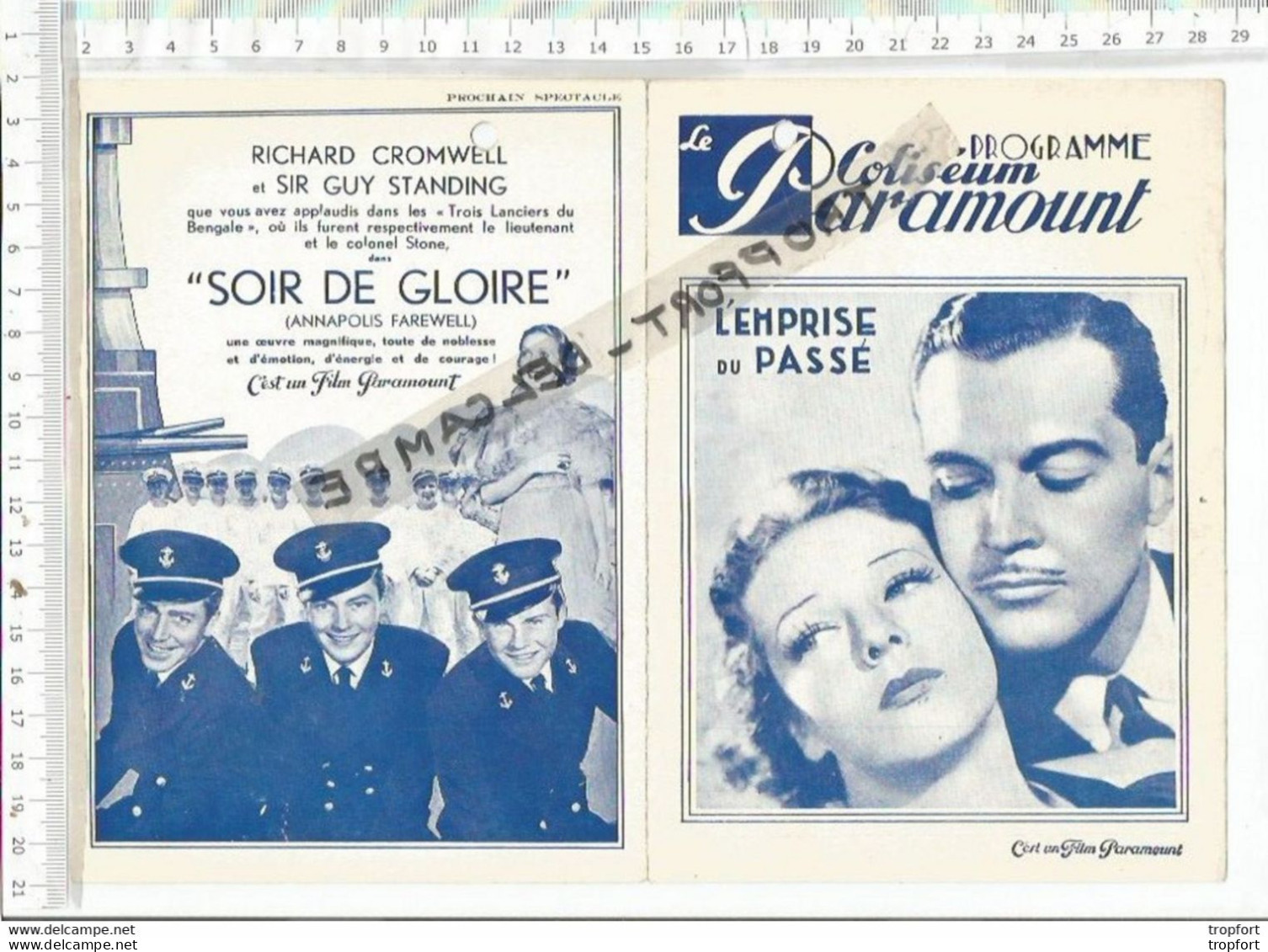 FF / Programme CINEMA Ancien  COLISEUM PARAMOUNT 1935  Lemprise Du Passé  POPESCO NELSON : Soir De Gloire - Programas