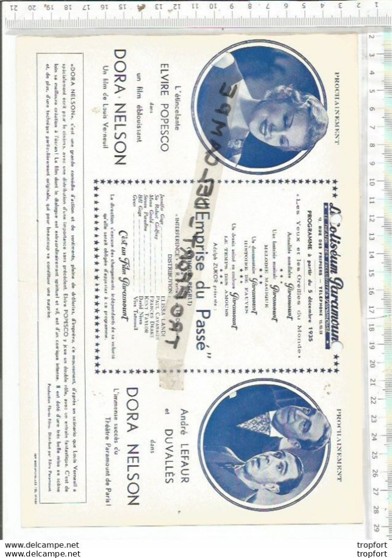 FF / Programme CINEMA Ancien  COLISEUM PARAMOUNT 1935  Lemprise Du Passé  POPESCO NELSON : Soir De Gloire - Programma's