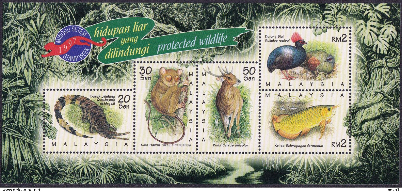 Malaysia 1997 MiNr. 672 - 676 (Block 18) Birds, Mammals, Fishes, Reptiles S\sh  MNH**   5.50 € - Affen