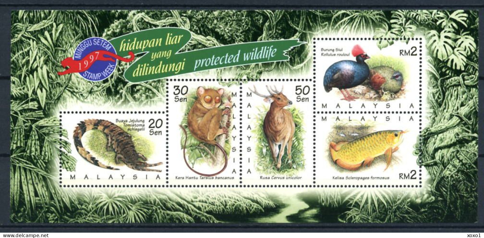 Malaysia 1997 MiNr. 672 - 676 (Block 18) Birds, Mammals, Fishes, Reptiles S\sh  MNH**   5.50 € - Apen