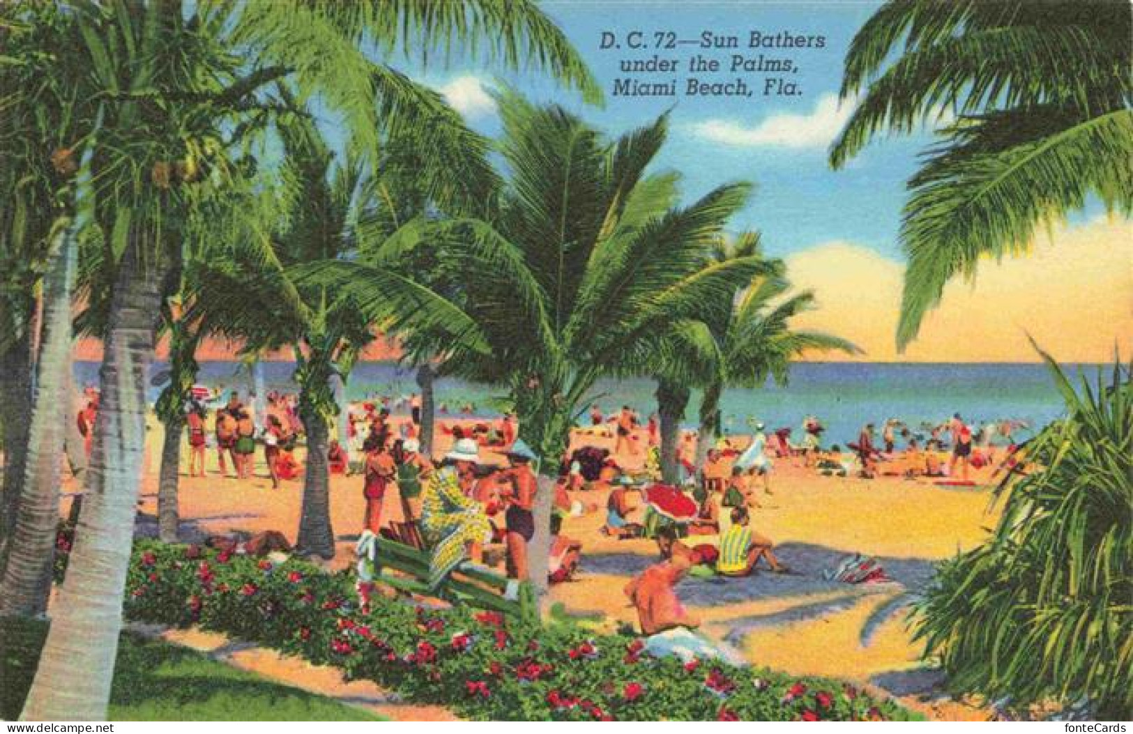 73973358 Miami_Beach Sun Bathers Under The Palms Illustration - Autres & Non Classés