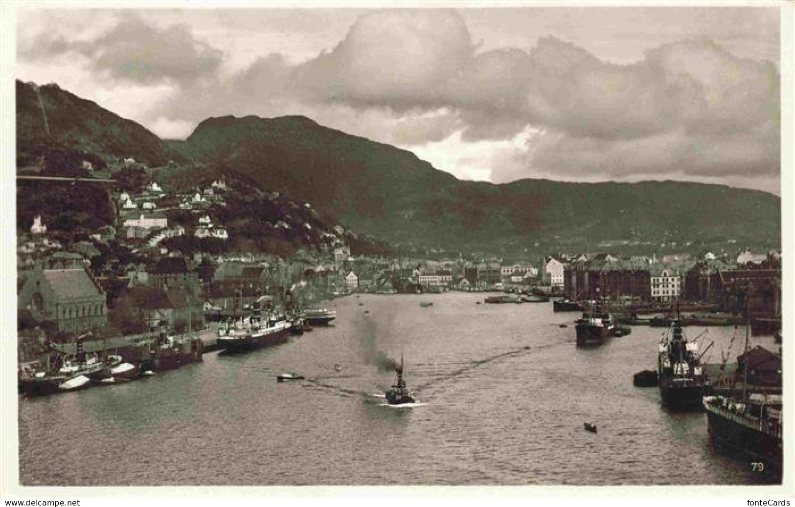 73973306 Bergen_Norwegen Parti Fra Havnen Panorama Hafen Sonderstempel - Noruega