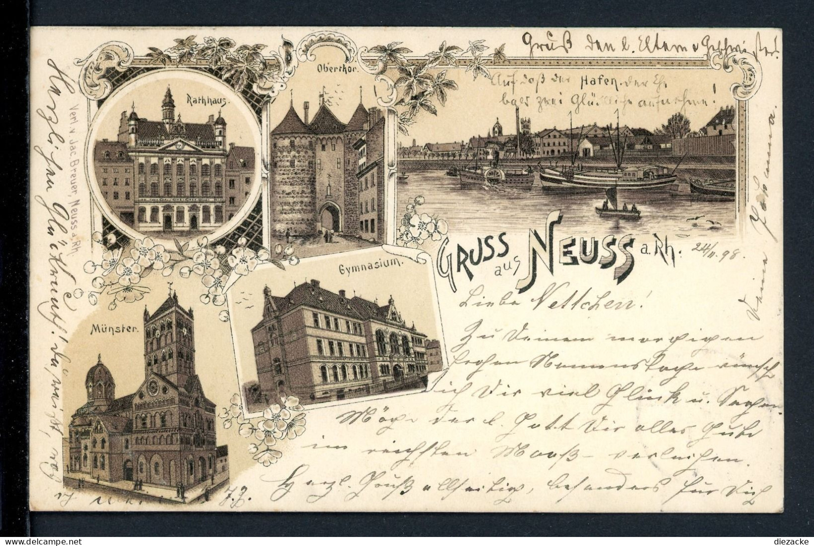 AK Neuss 1898 Gymnasium, Rathaus, Münster, Obertor (PK0139 - Altri & Non Classificati
