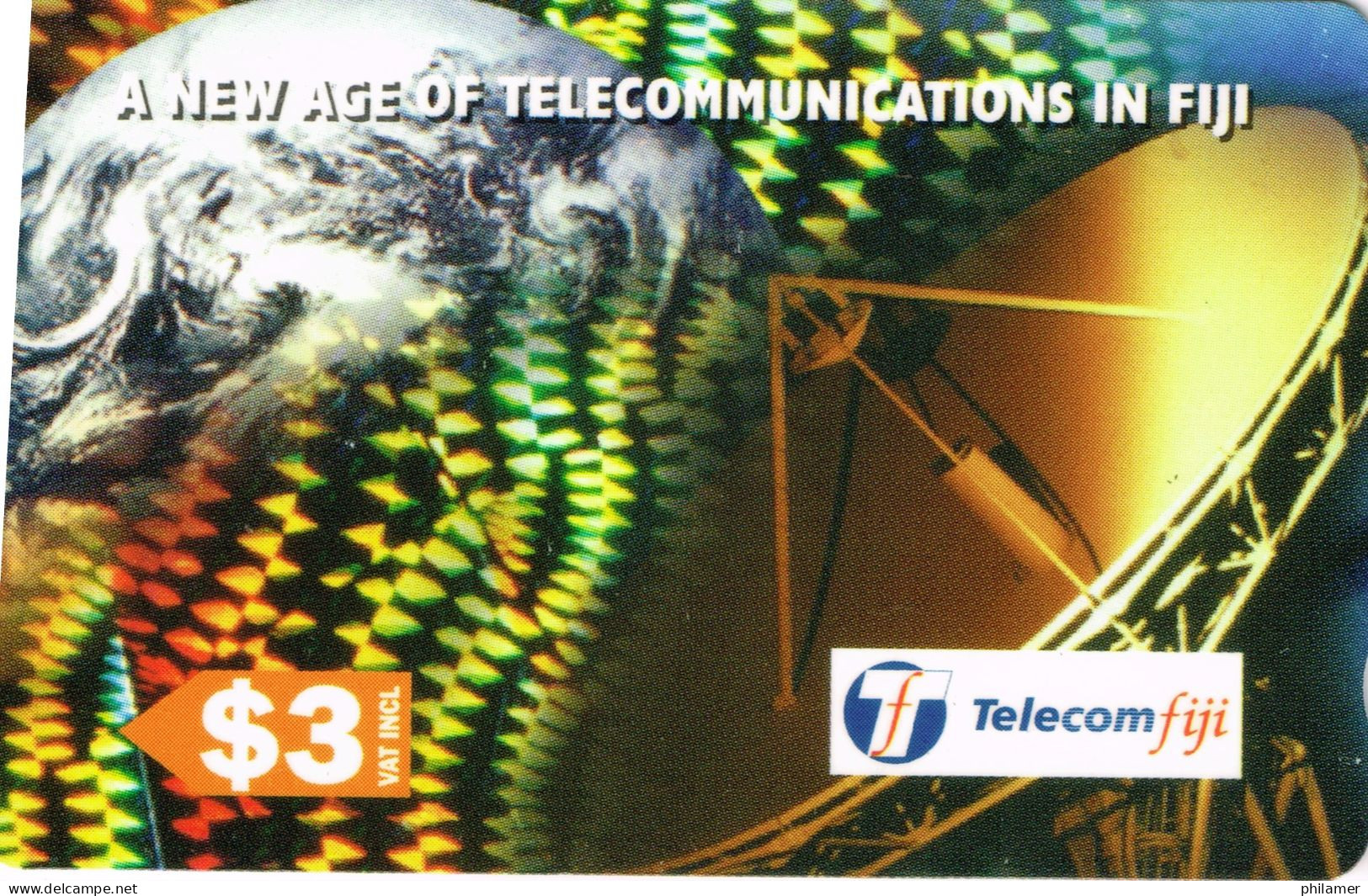 FIDJI FIJI Telecarte Phonecard CARTE MAGNETIQUE 3 $ Age Communication Telephone Phone Globe Radar Parabole UT BE - Französisch-Polynesien
