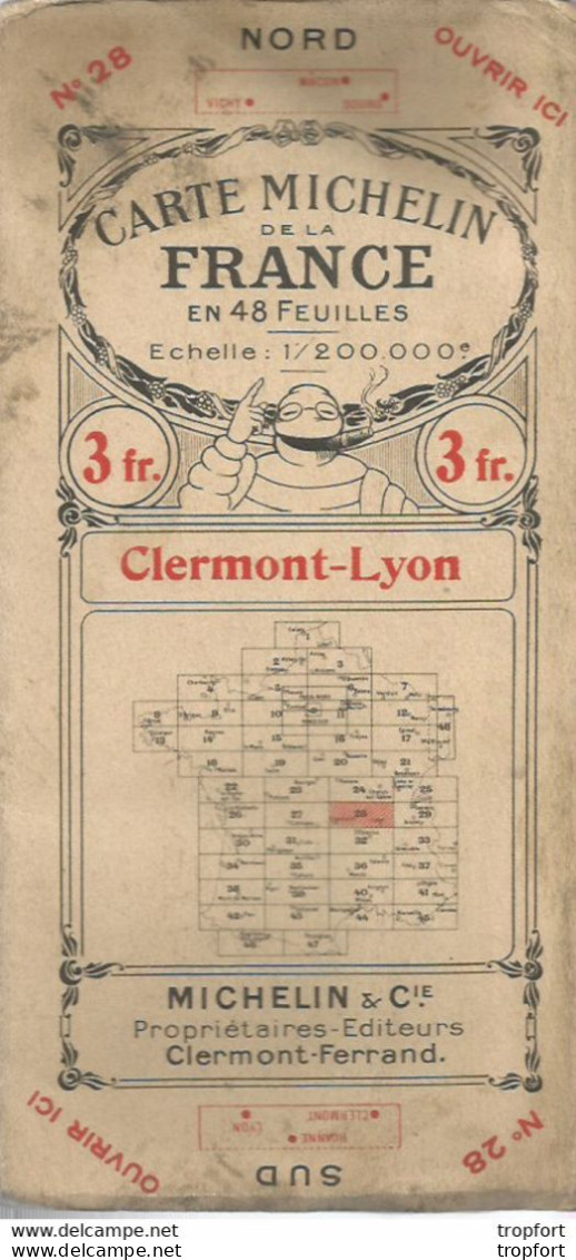 F14 Cpa / La VRAI Carte Routière Ancienne MICHELIN CLERMONT LYON N° 28 - Geographical Maps