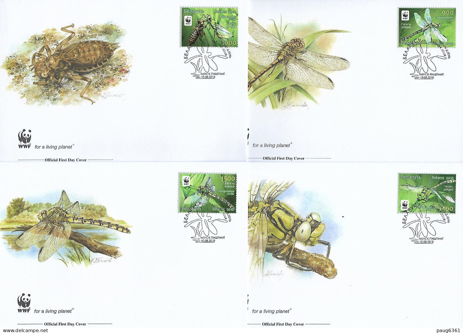 BIELORUSSIE  2010  4 FDC WWF-LIBELLULES YVERT N°707/710 - FDC