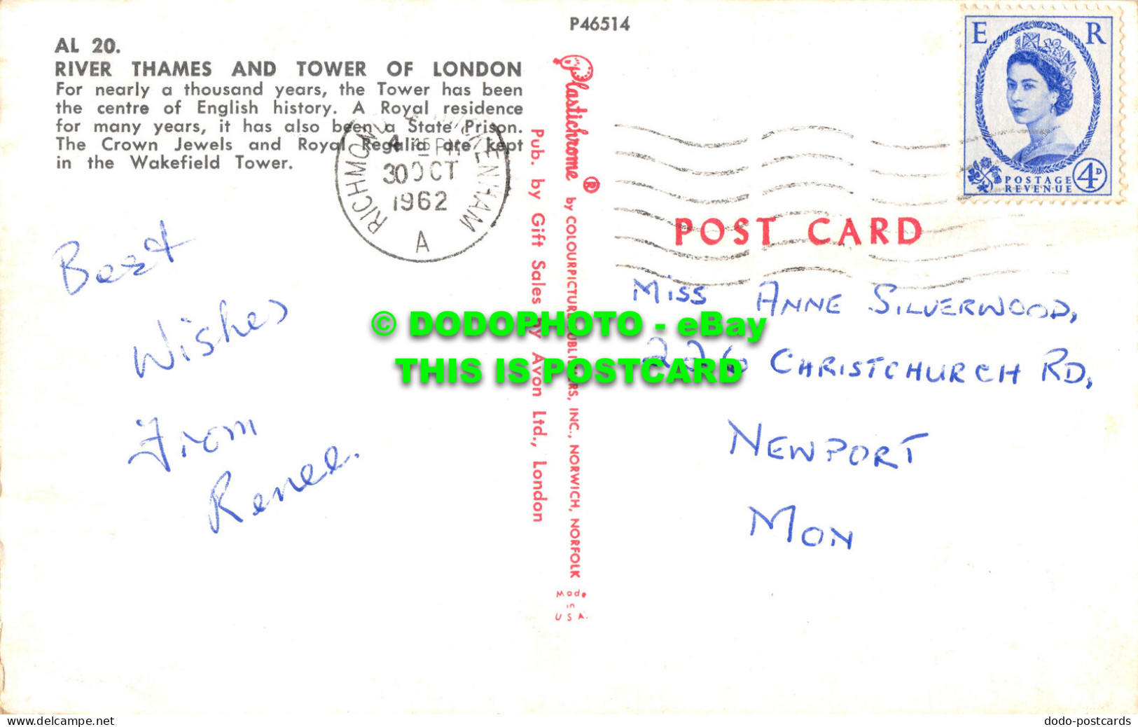 R524017 River Thames And Tower Of London. Plastichrome. Colourpicture Publishers - Autres & Non Classés