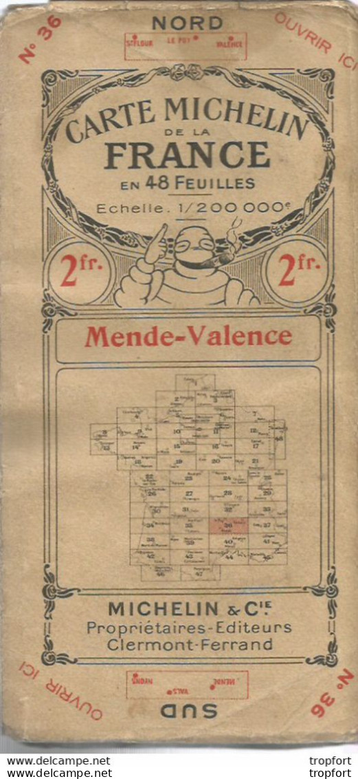 F14 Cpa / La VRAI Carte Routière Ancienne MICHELIN MANDE VALENCE N° 36 - Cartes Géographiques