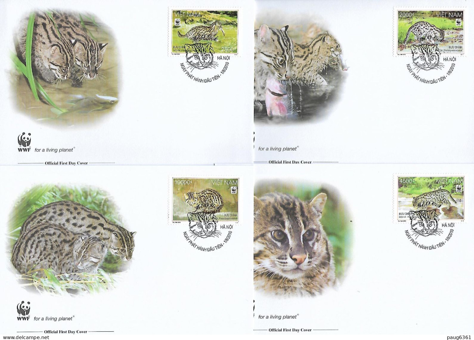 VIETNAM  2010  4 FDC WWF-CHATS YVERT N°2359/2362 - FDC