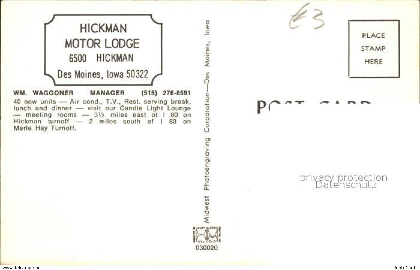 72232133 Des_Moines_Iowa Hickman Motor Lodge  - Other & Unclassified