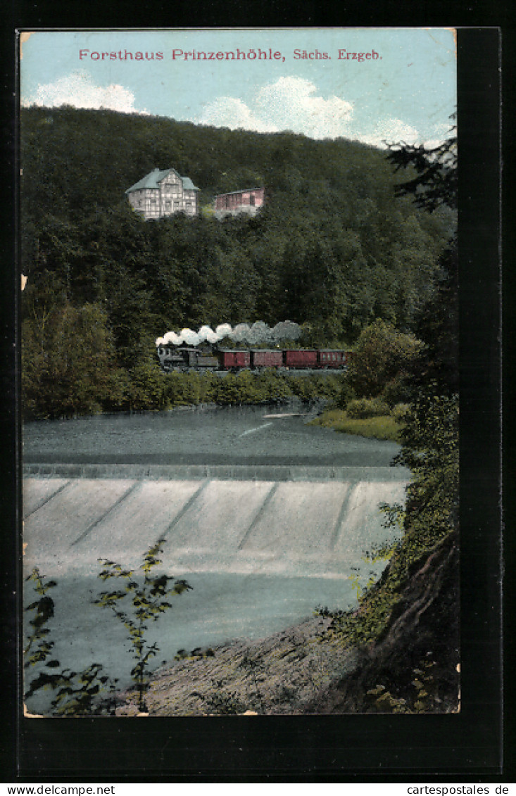 AK Hartenstein, Forsthaus Prinzenhöhle Mit Wehr Und Eisenbahn  - Chasse